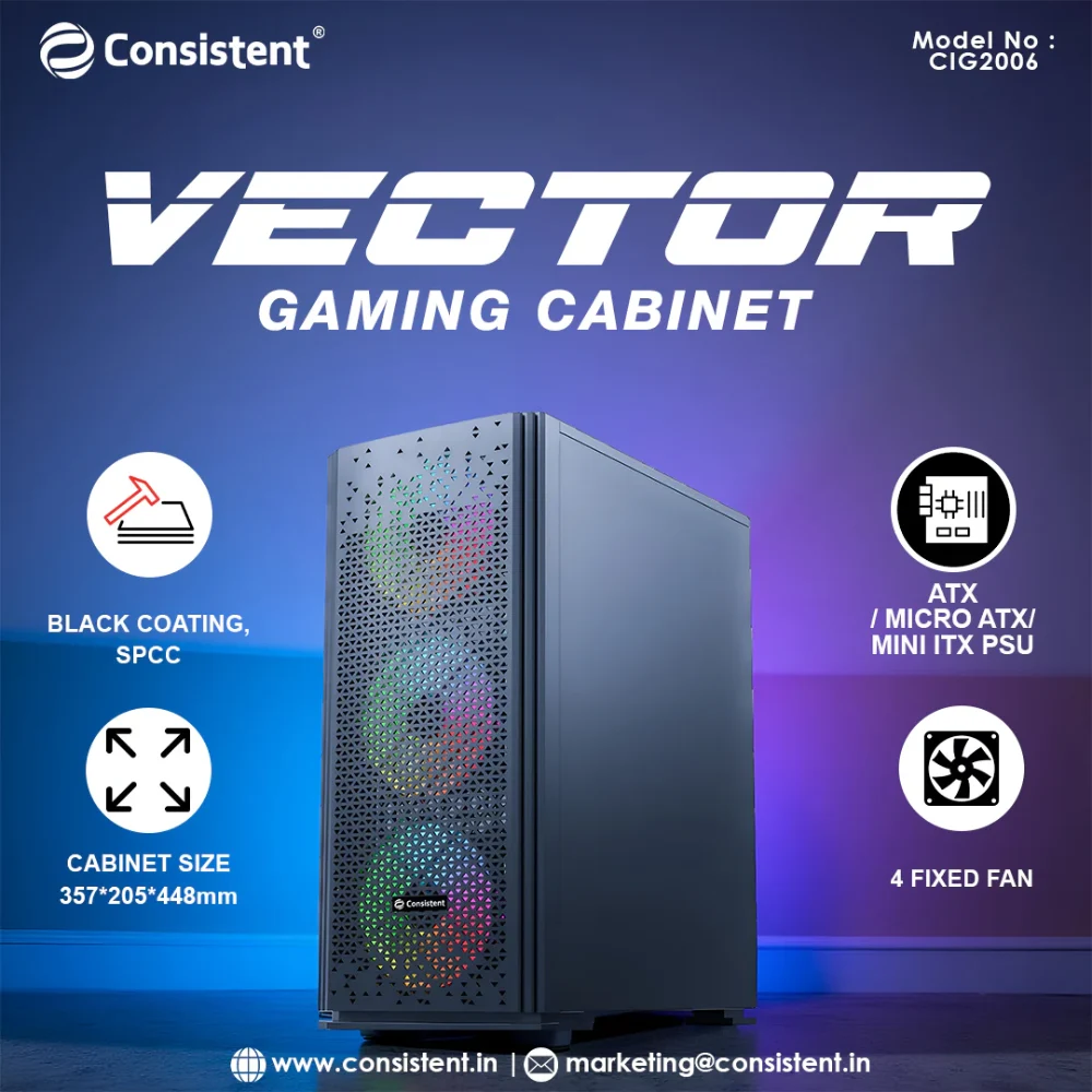 Consistent Mid Tower Gaming Cabinet (ATX / Micro-ATX / Mini-ITX) Vector CIG2006 Black view 2